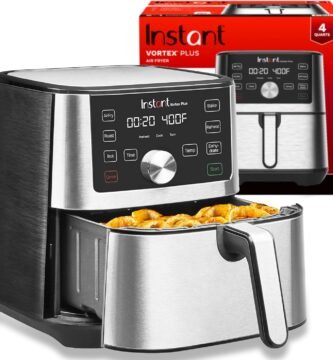 Instant Pot Vortex Plus 4QT Air Fryer, Custom Program Options, 6-in-1 Functions Crisps, Broils, Roasts, Dehydrates, Bakes, Reheats, 100+ In-App Recipes, from the Makers of Instant Pot, Stainless Steel