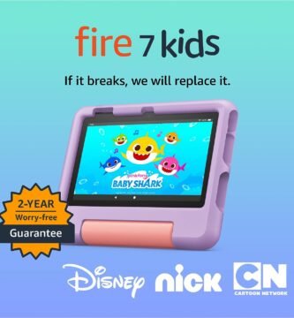Amazon Fire 7 Kids tablet (newest model) ages 3-7. Top-selling 7" kids tablet on Amazon. Includes 6 months of ad-free and exclusive content, easy parental controls, 10-hr battery, 16 GB, Purple