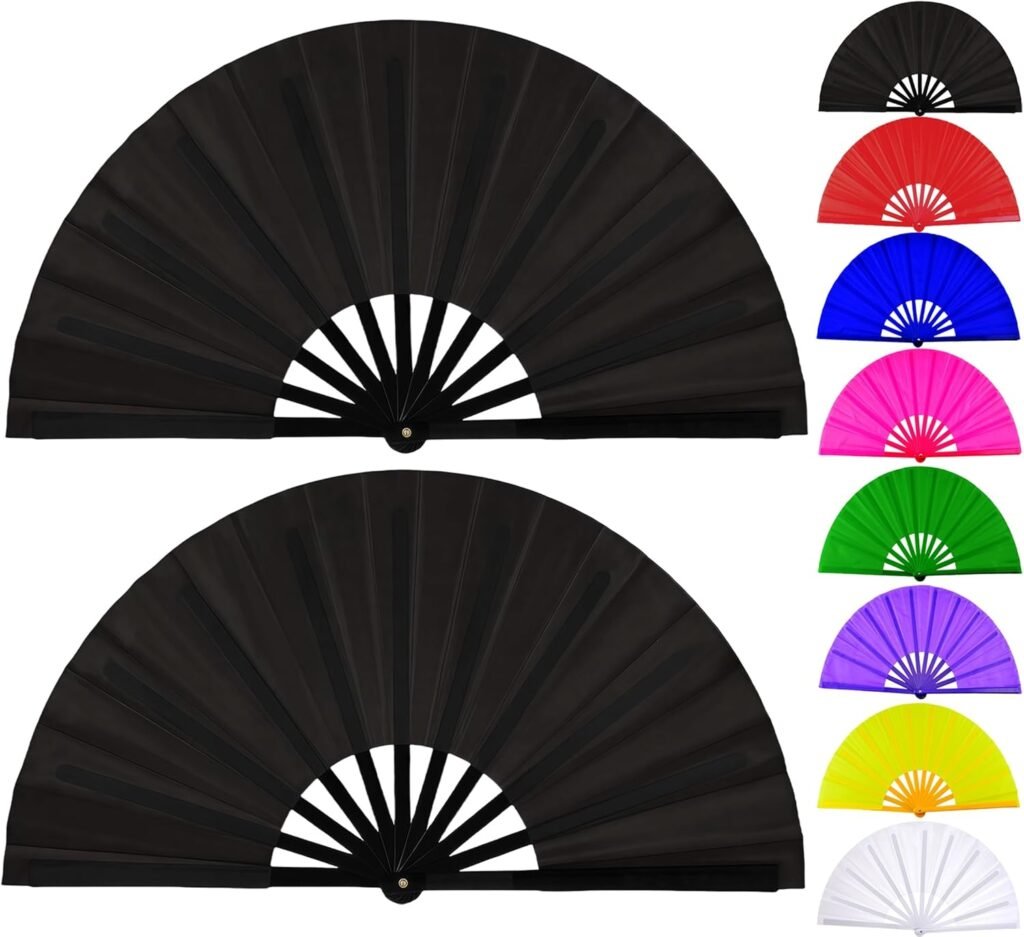 Fans for Line Dancing Line Dance Popping Fan 2pcs Boots on the Ground Hand Fan for Women Foldable Large Big Rave Fan Clacking Fans for Line Dancing that Make Sounds Clack Clapping Pop Snap(2pcs Black)