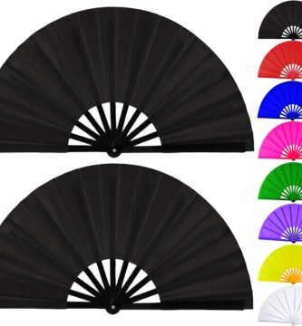 Fans for Line Dancing Line Dance Popping Fan 2pcs Boots on the Ground Hand Fan for Women Foldable Large Big Rave Fan Clacking Fans for Line Dancing that Make Sounds Clack Clapping Pop Snap(2pcs Black)