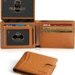 RUNBOX Wallet for Men Slim Rfid Leather 2 ID Window With Gift Box