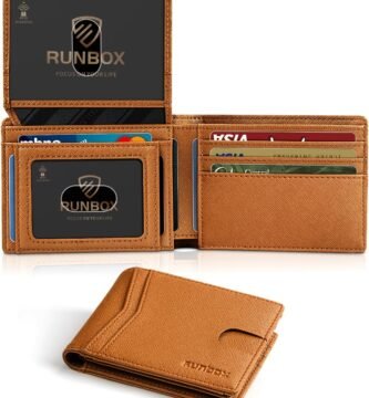 RUNBOX Wallet for Men Slim Rfid Leather 2 ID Window With Gift Box