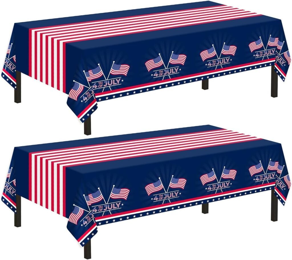 Childom 4th of July Decorations,2 Pack Patriotic Tablecloth,Patriotic Decorations 54" x 108" Disposable American Flag Tablecloth,Plastic Table Cover for Fourth of July Camping Memorial Party Supplies