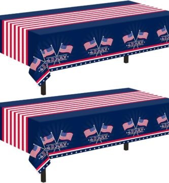 Childom 4th of July Decorations,2 Pack Patriotic Tablecloth,Patriotic Decorations 54" x 108" Disposable American Flag Tablecloth,Plastic Table Cover for Fourth of July Camping Memorial Party Supplies