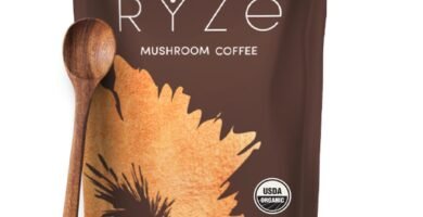 RYZE SUPERFOODS Mushroom Coffee USDA Organic with 6 Adaptogenic Mushrooms and MCT Oil, USA Grown Instant Coffee for Better Energy, Focus, Digestion, Immunity with Lions Mane & Turkey Tail, 30 servings