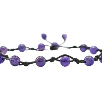 Amethyst Anklet Ankle Bracelets for Women - Waterproof Beaded Healing Crystal Anklets, Plus Size Chakra Gemstone Bead Anklet (Stretchy Adjustable - Hand Knotted)