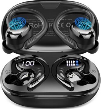 Wireless Earbuds Sport, 2025 Bluetooth 5.4 Headphones with Earhooks, 50H Stereo Deep Bass Over Ear Buds with 4 ENC Noise Canceling Mics, IP7 Waterproof Earphones for Running Workout Gym (Android/iOS)