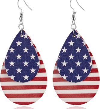 ROSTIVO American Flag Earrings for Women 4th of July Patriotic Earrings Cute Teardrop Faux Leather Dangle Earrings