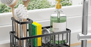 Cisily Black Sponge Holder for Kitchen Sink, Sink Caddy Organizer with High Brush Holder, Kitchen Countertop Organizers and Storage Essentials, Rustproof 304 Stainless Steel, Soap Dispenser Organize