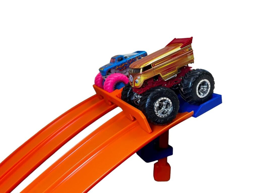 Track Clamp with 4 Lane Start Gate | Compatible with Hot Wheels Track (Blue/Orange)
