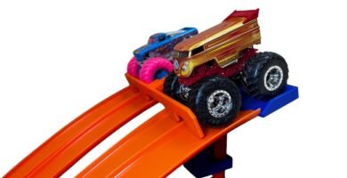 Track Clamp with 4 Lane Start Gate | Compatible with Hot Wheels Track (Blue/Orange)