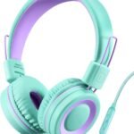 P10 Kids Headphones with Microphone Stereo Headphones for Children Boys Girls,Adjustable 85dB/94dB Volume Control Foldable On-Ear Headphone with Microphone for School/PC/Cellphone(Green)