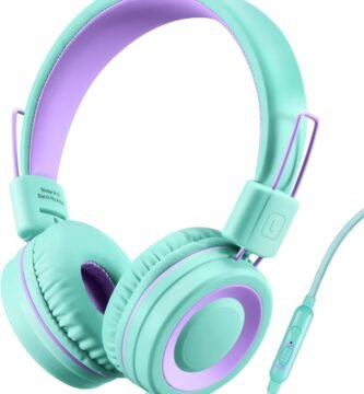 P10 Kids Headphones with Microphone Stereo Headphones for Children Boys Girls,Adjustable 85dB/94dB Volume Control Foldable On-Ear Headphone with Microphone for School/PC/Cellphone(Green)